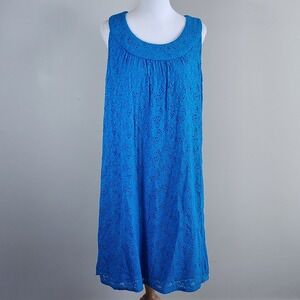 Laura Plus Lace Shift Dress Womens 16W Blue Floral Sleeveless Event Party Chic